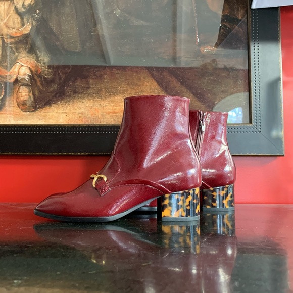 Stella McCartney Ankle Boot NIB! Faux Leather Size 6 36 Burgundy Gold - Picture 7 of 8